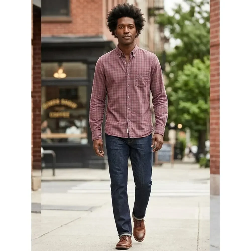 J.Crew Red Plaid Button-Up Shirt Men Size M